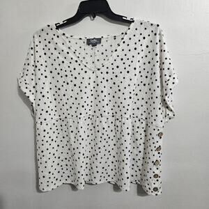 Belle By Belldini Black & White Polka Dot V- Neck Peplum Size 3x